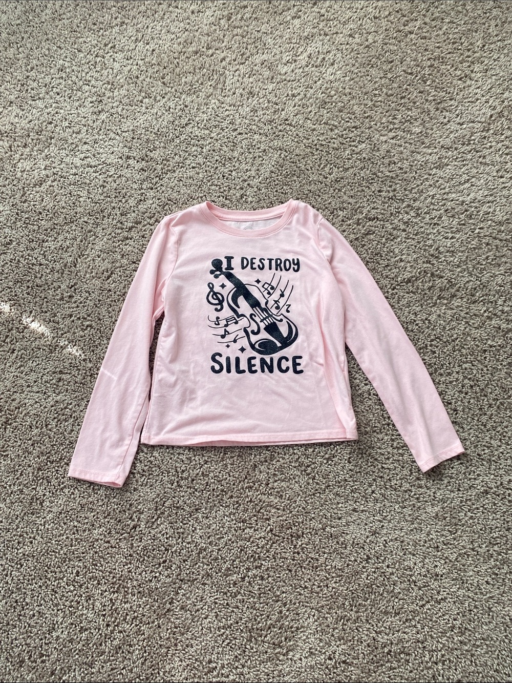 I Destroy Silence Pink Long-Sleeve Graphic Tee for Kids medium 7/8